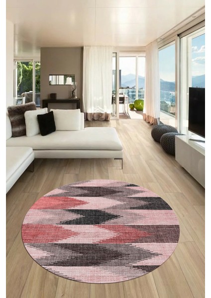 Renkli Desen Baskılı Kaymaz Taban Yıkanabilir Modern Yuvarlak Salon Halısı Y-MODERN-104-PEMBE fırsatları