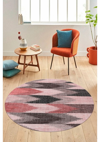 Renkli Desen Baskılı Kaymaz Taban Yıkanabilir Modern Yuvarlak Salon Halısı Y-MODERN-104-PEMBE indirimleri