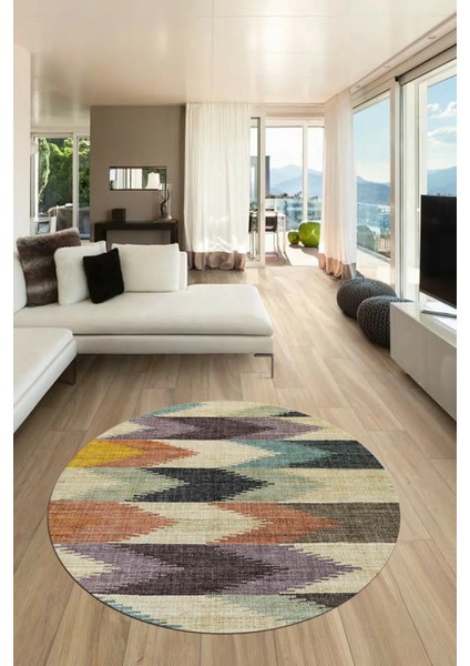 Renkli Desen Baskılı Kaymaz Taban Yıkanabilir Modern Yuvarlak Salon Halısı Y-MODERN-104-RENKLİ fırsatları