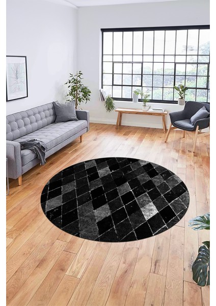 Baklava Desenli Dijital Kaymaz Yıkanabilir Yuvarlak Mutfak Salon Halısı Y-Modern-31-Antrasit modelleri