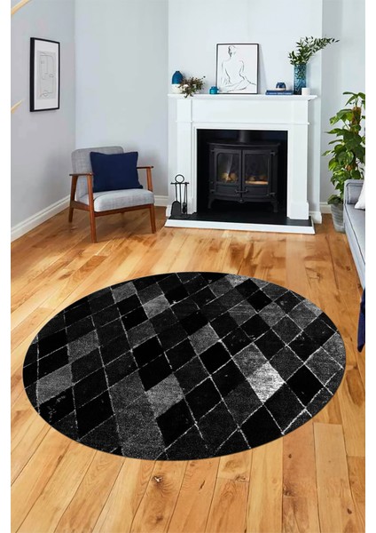 Baklava Desenli Dijital Kaymaz Yıkanabilir Yuvarlak Mutfak Salon Halısı Y-Modern-31-Antrasit fırsatları