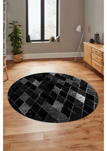 Baklava Desenli Dijital Kaymaz Yıkanabilir Yuvarlak Mutfak Salon Halısı Y-Modern-31-Antrasit indirimleri