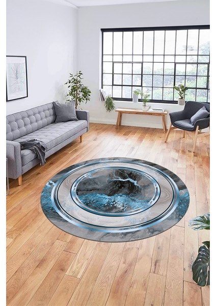 Baskılı Kaymaz Yıkanabilir Modern Mermer Desen Yuvarlak Salon Halısı Y-Modern-46-Mavi fiyatları