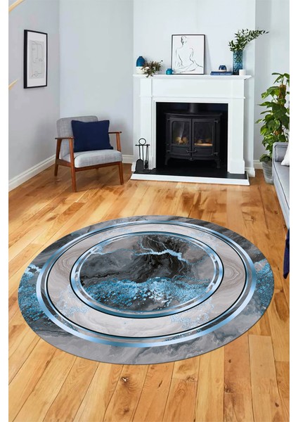 Baskılı Kaymaz Yıkanabilir Modern Mermer Desen Yuvarlak Salon Halısı Y-Modern-46-Mavi modelleri