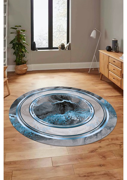 Baskılı Kaymaz Yıkanabilir Modern Mermer Desen Yuvarlak Salon Halısı Y-Modern-46-Mavi fırsatları