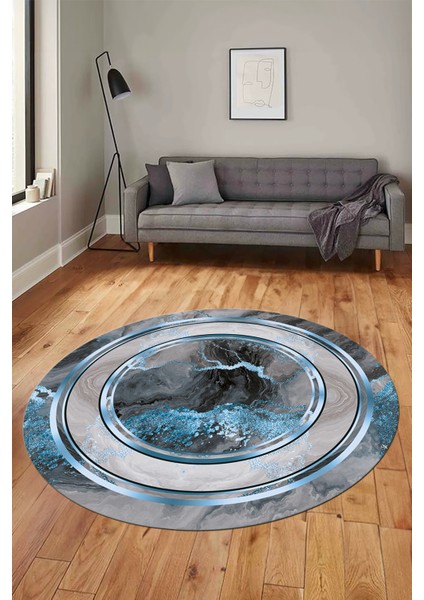 Baskılı Kaymaz Yıkanabilir Modern Mermer Desen Yuvarlak Salon Halısı Y-Modern-46-Mavi indirimleri