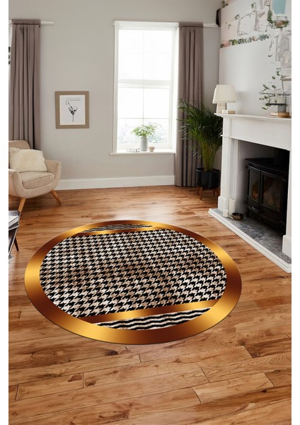 Baskılı Ince Kaymaz Taban Yıkanabilir Sade Modern Mutfak Yuvarlak Salon Halısı Y-Modern-10-Kahve