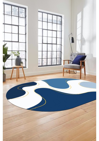 Baskılı Kaymaz Taban Yıkanabilir Modern Oval Yolluk Mutfak Salon Halısı O-MODERN-120-MAVİ modelleri
