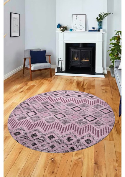 Baskılı Kaymaz Yıkanabilir Şık Kilim Desen Yuvarlak Mutfak Halısı Salon Halısı Y-Modern-67-Pembe fiyatları
