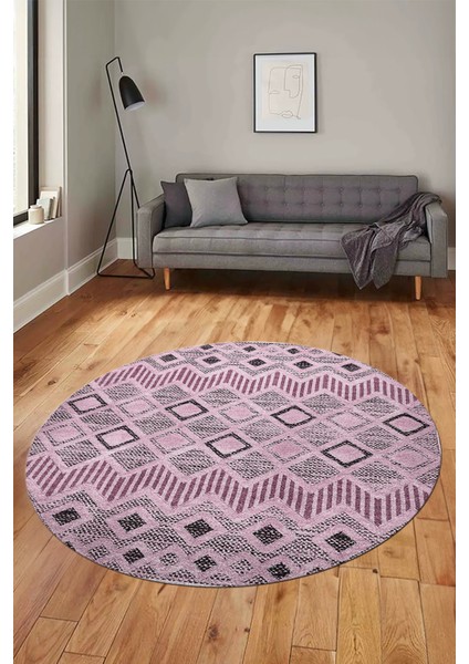 Baskılı Kaymaz Yıkanabilir Şık Kilim Desen Yuvarlak Mutfak Halısı Salon Halısı Y-Modern-67-Pembe fırsatları