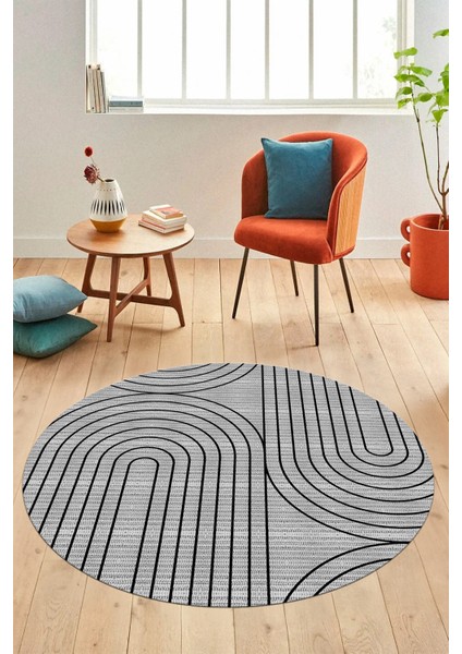 Sade Desen Baskılı Kaymaz Taban Yıkanabilir Modern Yuvarlak Salon Halısı Y-MODERN-110-GRİ fırsatları