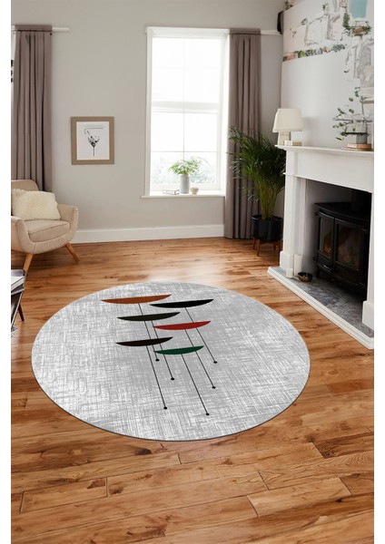 Baskılı Kaymaz Taban Yıkanabilir Modern Yuvarlak Mutfak Salon Halısı Y-MODERN-112-GRİ fiyatları
