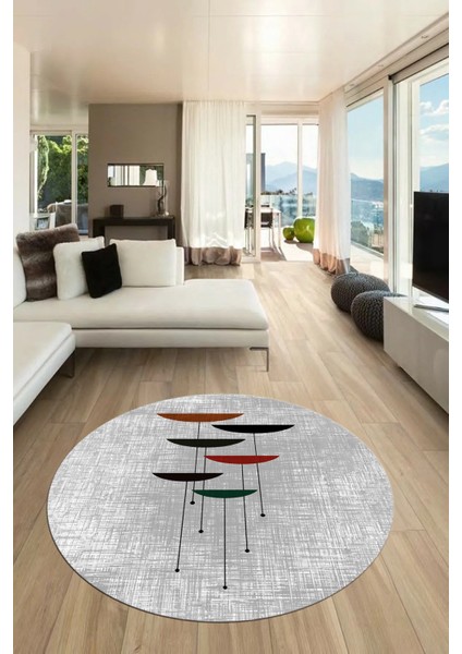 Baskılı Kaymaz Taban Yıkanabilir Modern Yuvarlak Mutfak Salon Halısı Y-MODERN-112-GRİ modelleri