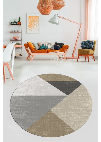 Baskılı Kaymaz Yıkanabilir Modern Yuvarlak Mutfak Salon Halısı Y-Modern-38-Kahve fiyatları