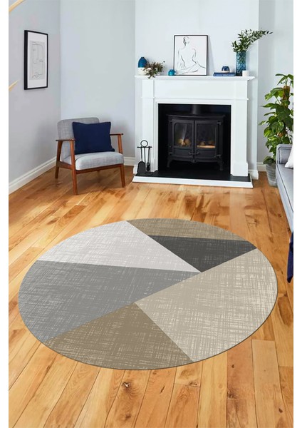 Baskılı Kaymaz Yıkanabilir Modern Yuvarlak Mutfak Salon Halısı Y-Modern-38-Kahve fırsatları