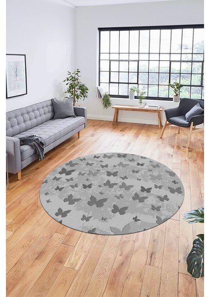 Baskılı Kaymaz Yıkanabilir Modern Kelebek Desen Yuvarlak Salon Halısı Y-Modern-51-Gri fiyatları