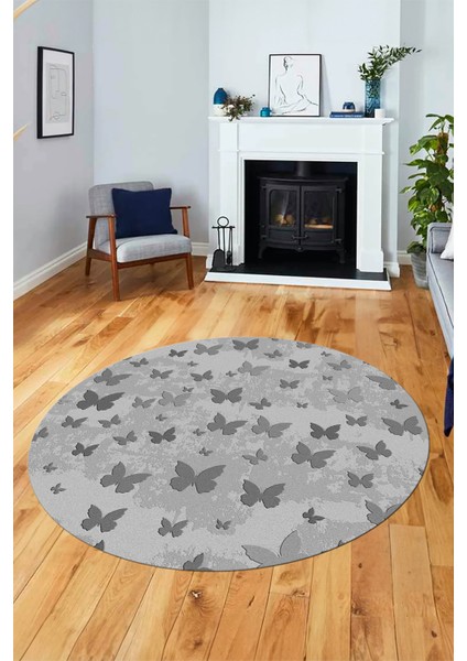 Baskılı Kaymaz Yıkanabilir Modern Kelebek Desen Yuvarlak Salon Halısı Y-Modern-51-Gri modelleri