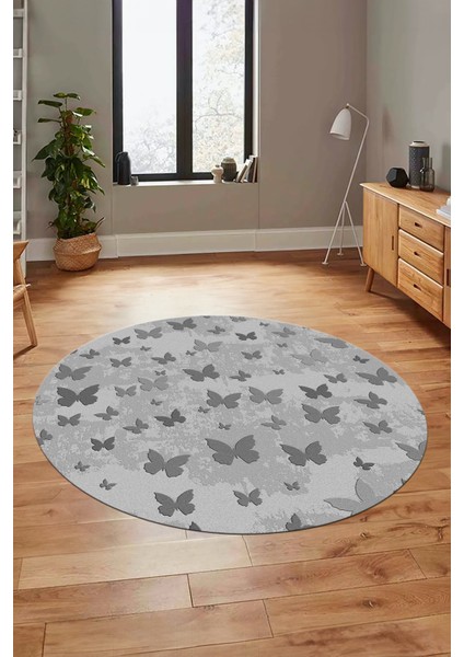 Baskılı Kaymaz Yıkanabilir Modern Kelebek Desen Yuvarlak Salon Halısı Y-Modern-51-Gri fırsatları
