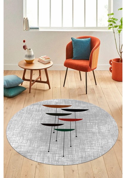 Baskılı Kaymaz Taban Yıkanabilir Modern Yuvarlak Mutfak Salon Halısı Y-MODERN-112-GRİ fırsatları