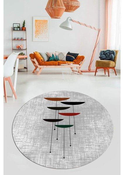 Baskılı Kaymaz Taban Yıkanabilir Modern Yuvarlak Mutfak Salon Halısı Y-MODERN-112-GRİ indirimleri