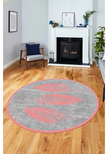 Baskılı Kaymaz Yıkanabilir Modern Yaprak Desen Yuvarlak Mutfak Salon Halısı Y-Modern-41-Pembe fırsatları