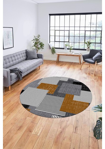 Baskılı Kaymaz Yıkanabilir Yuvarlak Mutfak Halısı Salon Halısı Y-Modern-47-Kahve fiyatları