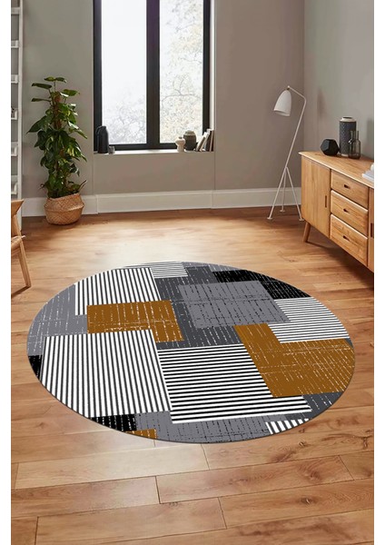 Baskılı Kaymaz Yıkanabilir Yuvarlak Mutfak Halısı Salon Halısı Y-Modern-47-Kahve fırsatları