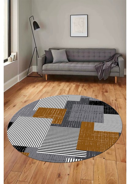 Baskılı Kaymaz Yıkanabilir Yuvarlak Mutfak Halısı Salon Halısı Y-Modern-47-Kahve indirimleri