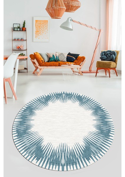 Baskılı Kaymaz Yıkanabilir Modern Sade Desen Yuvarlak Salon Halısı Y-Modern-48-Mavi