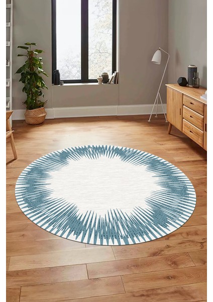 Baskılı Kaymaz Yıkanabilir Modern Sade Desen Yuvarlak Salon Halısı Y-Modern-48-Mavi fırsatları