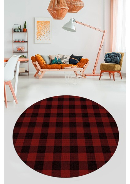 Baskılı Kaymaz Yıkanabilir Modern Yuvarlak Mutfak Halısı Salon Halısı Y-Modern-55-Bordo
