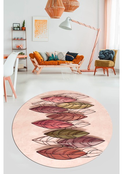 Baskılı Kaymaz Taban Yıkanabilir Yaprak Desenli Mutfak Yuvarlak Salon Halısı Y-Modern-08-Bordo fırsatları