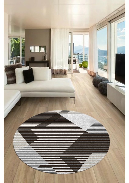 Baskılı Ince Kaymaz Taban Yıkanabilir Şık Modern Mutfak Yuvarlak Salon Halısı Y-Modern-09-Kahve fiyatları