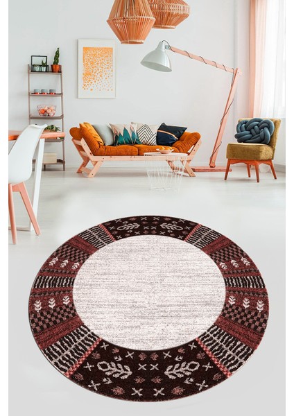 Etnik Baskılı Kaymaz Taban Yıkanabilir Yuvarlak Mutfak Salon Halısı Y-MODERN-119-PEMBE indirimleri