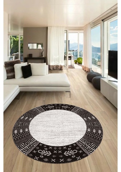 Etnik Baskılı Kaymaz Taban Yıkanabilir Yuvarlak Mutfak Salon Halısı Y-MODERN-119-VİZON modelleri