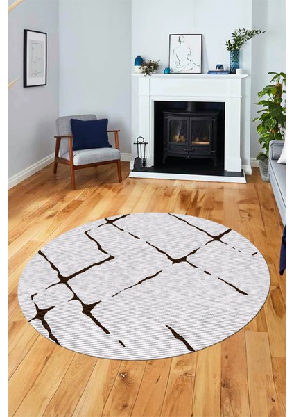 Şık Sade Modern Desenli Dijital Kaymaz Yıkanabilir Yuvarlak Mutfak Salon Halısı Y-Modern-72-Kahve fiyatları
