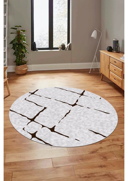 Şık Sade Modern Desenli Dijital Kaymaz Yıkanabilir Yuvarlak Mutfak Salon Halısı Y-Modern-72-Kahve modelleri