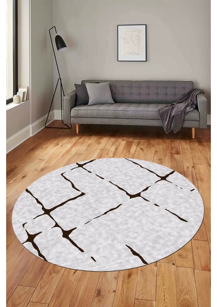 Şık Sade Modern Desenli Dijital Kaymaz Yıkanabilir Yuvarlak Mutfak Salon Halısı Y-Modern-72-Kahve fırsatları