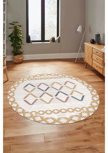 Kilim Desen Modern Tasarım Kaymaz Yıkanabilir Yuvarlak Mutfak Salon Halısı Y-Modern-81-Renkli