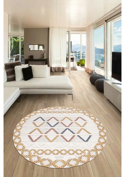 Kilim Desen Modern Tasarım Kaymaz Yıkanabilir Yuvarlak Mutfak Salon Halısı Y-Modern-81-Renkli