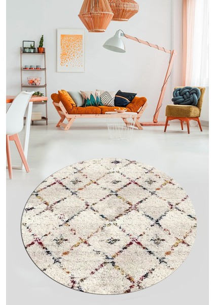 Baskılı Kaymaz Yıkanabilir Kilim Desen Yuvarlak Mutfak Halısı Salon Halısı Y-Modern-57-Renkli