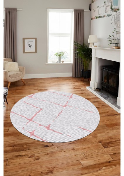 Şık Sade Modern Desenli Dijital Kaymaz Yıkanabilir Yuvarlak Mutfak Salon Halısı Y-Modern-72-Pembe indirimleri