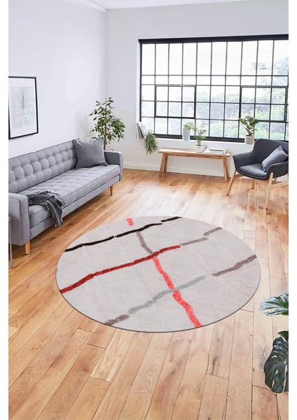 Şık Sade Modern Desenli Dijital Kaymaz Yıkanabilir Yuvarlak Mutfak Salon Halısı Y-Modern-73-Pembe