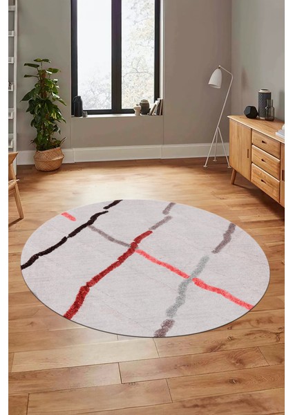 Şık Sade Modern Desenli Dijital Kaymaz Yıkanabilir Yuvarlak Mutfak Salon Halısı Y-Modern-73-Pembe modelleri