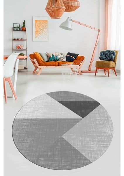 Baskılı Kaymaz Yıkanabilir Modern Yuvarlak Mutfak Salon Halısı Y-Modern-38-Gri fiyatları