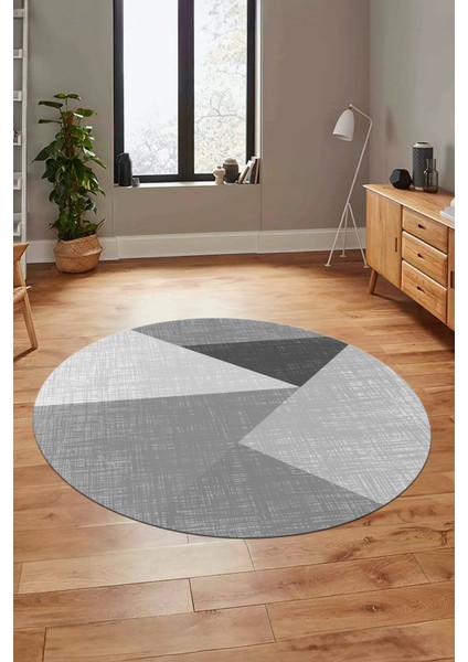 Baskılı Kaymaz Yıkanabilir Modern Yuvarlak Mutfak Salon Halısı Y-Modern-38-Gri indirimleri