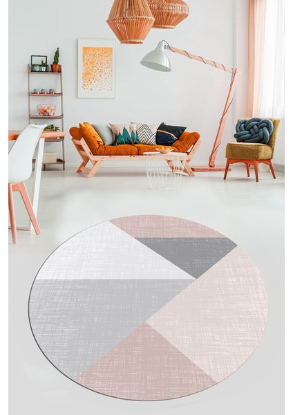 Baskılı Kaymaz Yıkanabilir Modern Yuvarlak Mutfak Salon Halısı Y-Modern-38-Pembe fiyatları