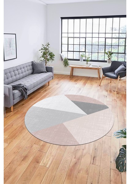 Baskılı Kaymaz Yıkanabilir Modern Yuvarlak Mutfak Salon Halısı Y-Modern-38-Pembe modelleri