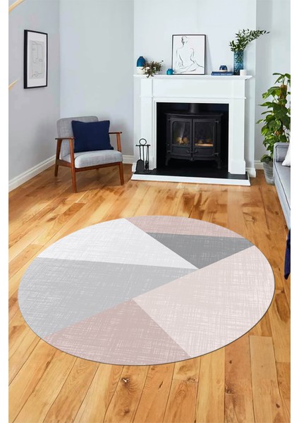 Baskılı Kaymaz Yıkanabilir Modern Yuvarlak Mutfak Salon Halısı Y-Modern-38-Pembe fırsatları