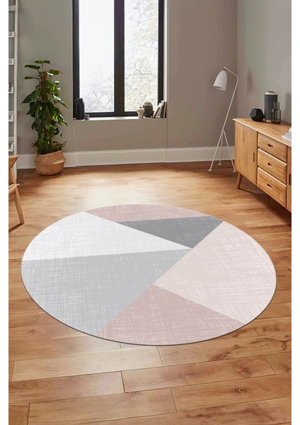 Baskılı Kaymaz Yıkanabilir Modern Yuvarlak Mutfak Salon Halısı Y-Modern-38-Pembe indirimleri